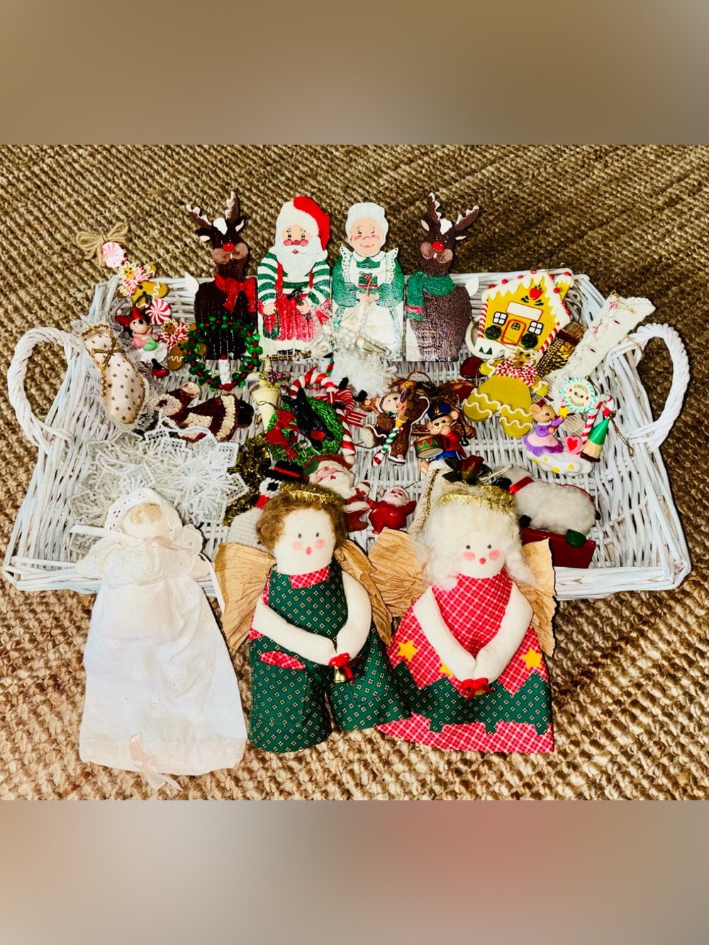 Large Lot: Vintage Assortment Handmade/ Flocked/Glass/ Clay Christmas Ornaments